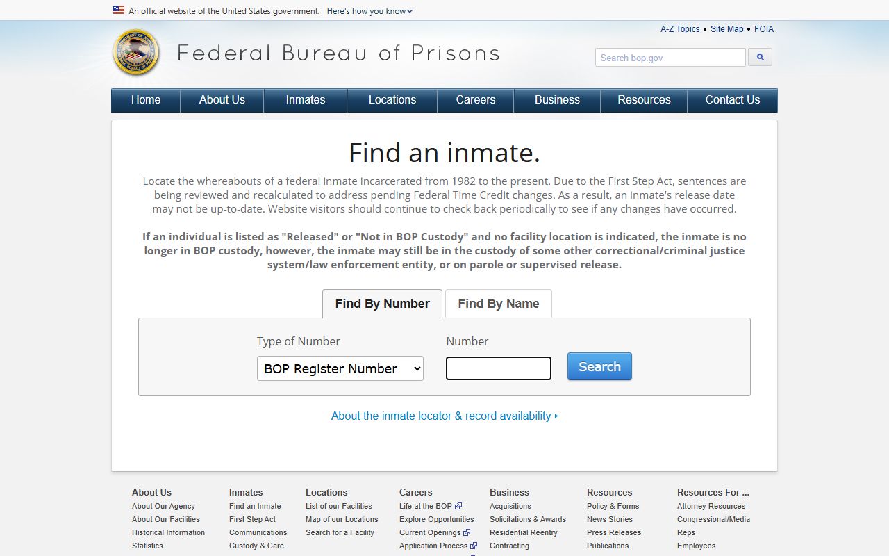 Washington County federal inmate records BOP locator search panels